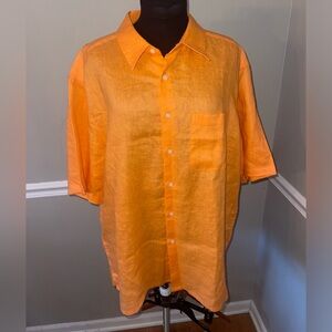 ALAN FLUSSER Men's Orange 100% Linen Short Sleeves Buttons Up Casual‎ Shirt XL